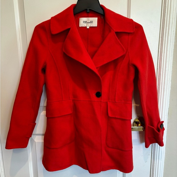 Diane von Furstenberg Marla Poppy Red Wool Coat - Picture 11 of 11